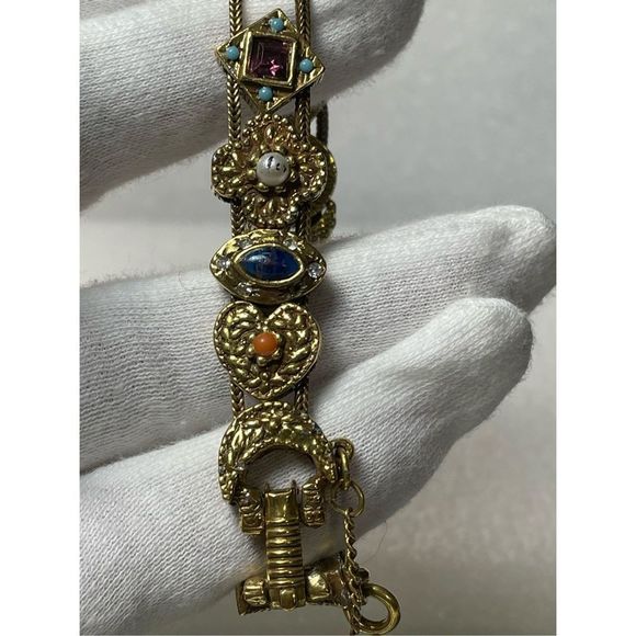 Vintage Gold Tone Slide Charm Bracelet 7.25” Long - Picture 4 of 8